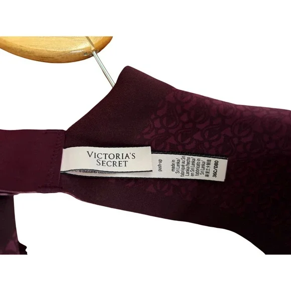 Victoria's Secret Burgundy Push-Up Bra 36C Underwire Double Strap Wine Maroon - Picture 3 of 3